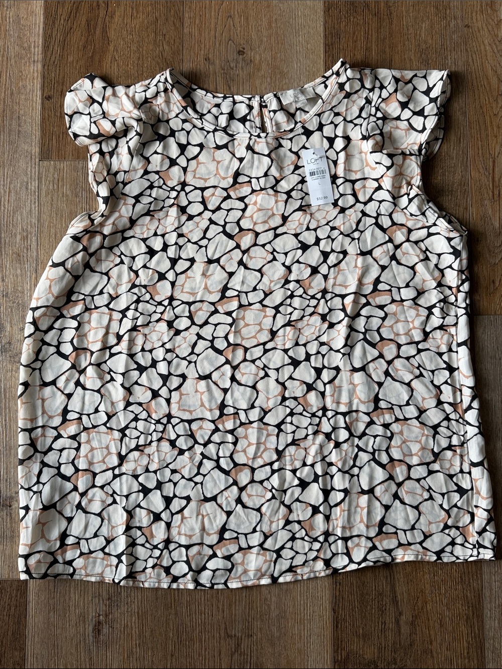 LOFT Printed Flutter Sleeve Blouse - Cream, Black & Tan